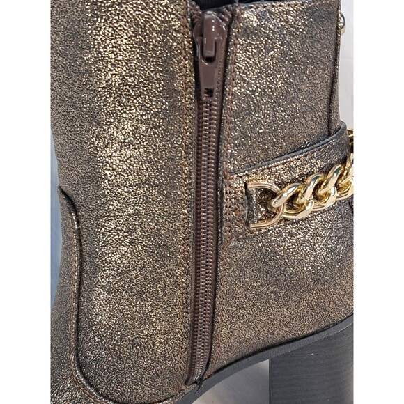 GUESS GGGreedy Women’s 7M Ankle Booties Block Heel Gold Metallic Chain - Picture 5 of 13